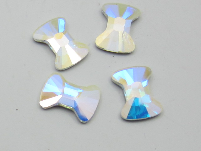 8 pcs. 9x6.5mm CRY AB BOW TIE FLATBACK European Rhinestone